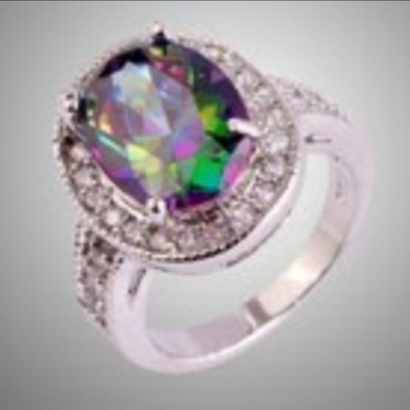 New Halo Oval Mystic Topaz & CZ 925 Silver Ring. - Picture 16 of 16